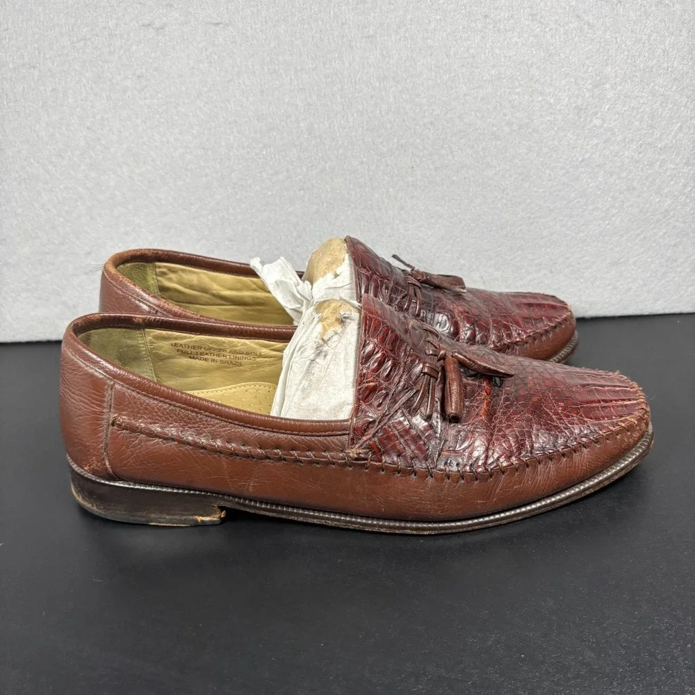Brass Boot Alligator Tassel Loafers Men 13 M Brown Caiman Leather Dress Shoes